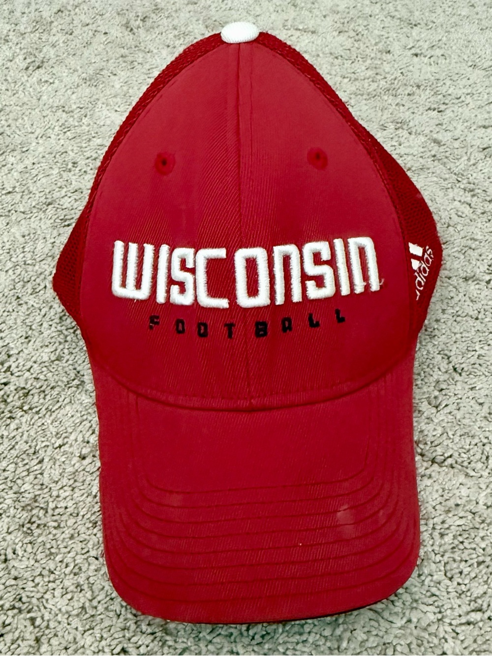 Retro University Wisconsin Badgers Football Ball Cap Trucker Hat Adidas 3 Stripe